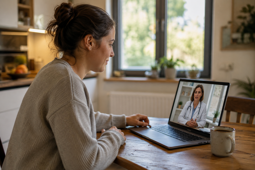 Adult having an online ADHD assessment consultation from home