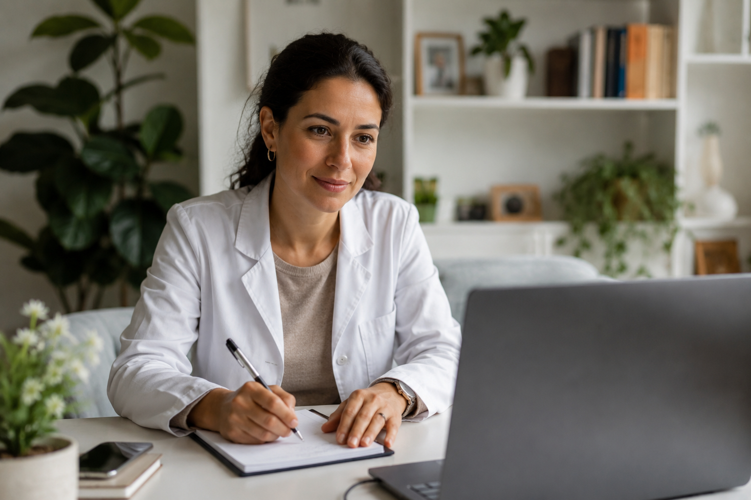 Clinician reviewing patient notes during an online ADHD consultation
